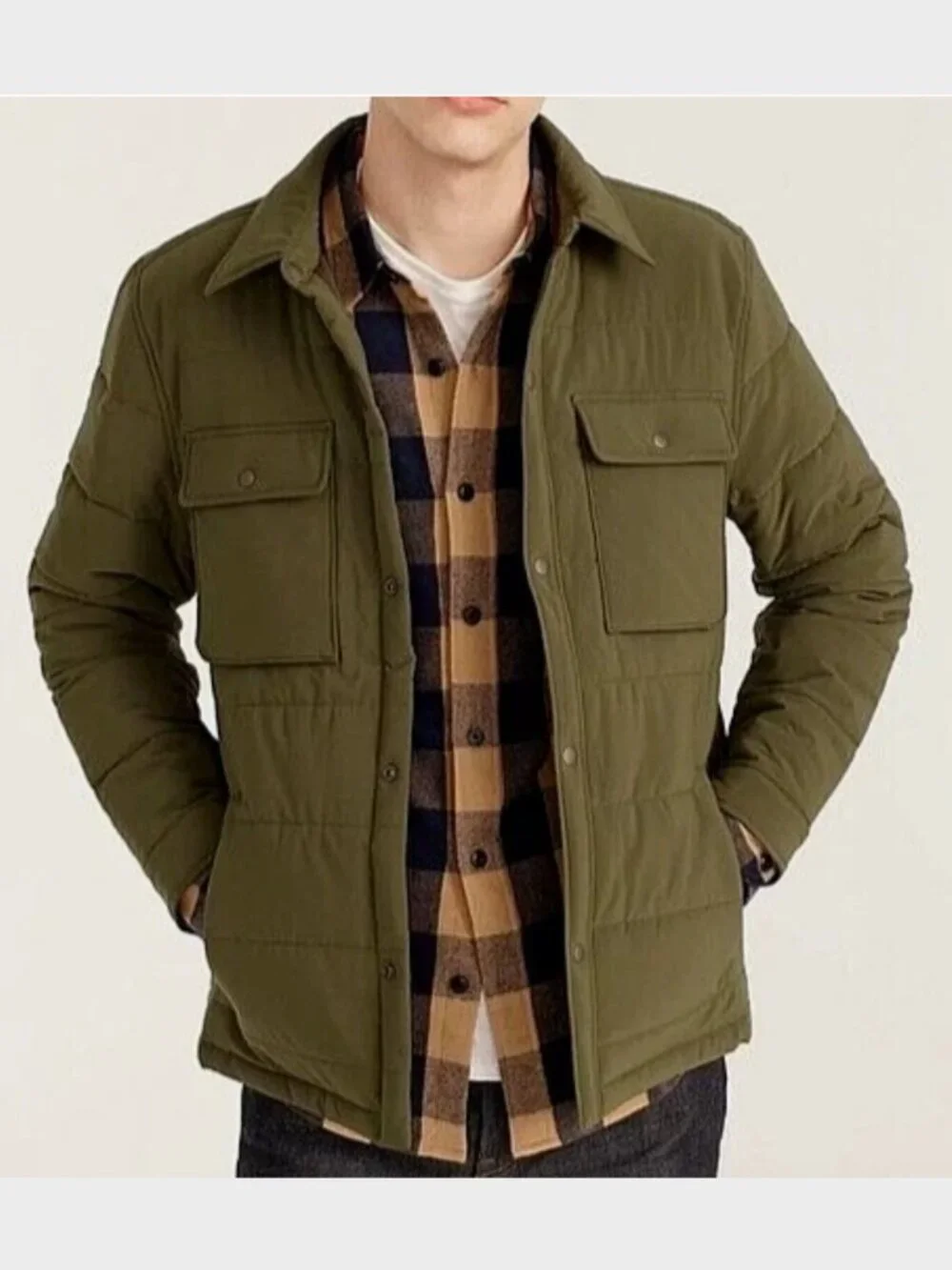 J. Crew Men's Eco Nordic Shirt-Jacket with PrimaLoft in Olive Green - Size L